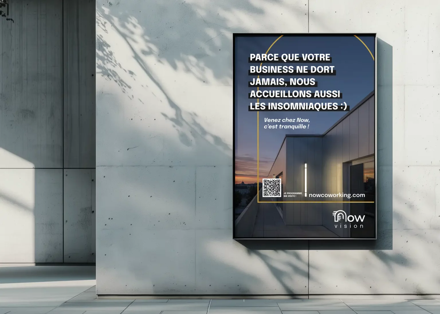 Affichage d'une campagne de communication pour l'espace de Coworking Now Vision de Nantes