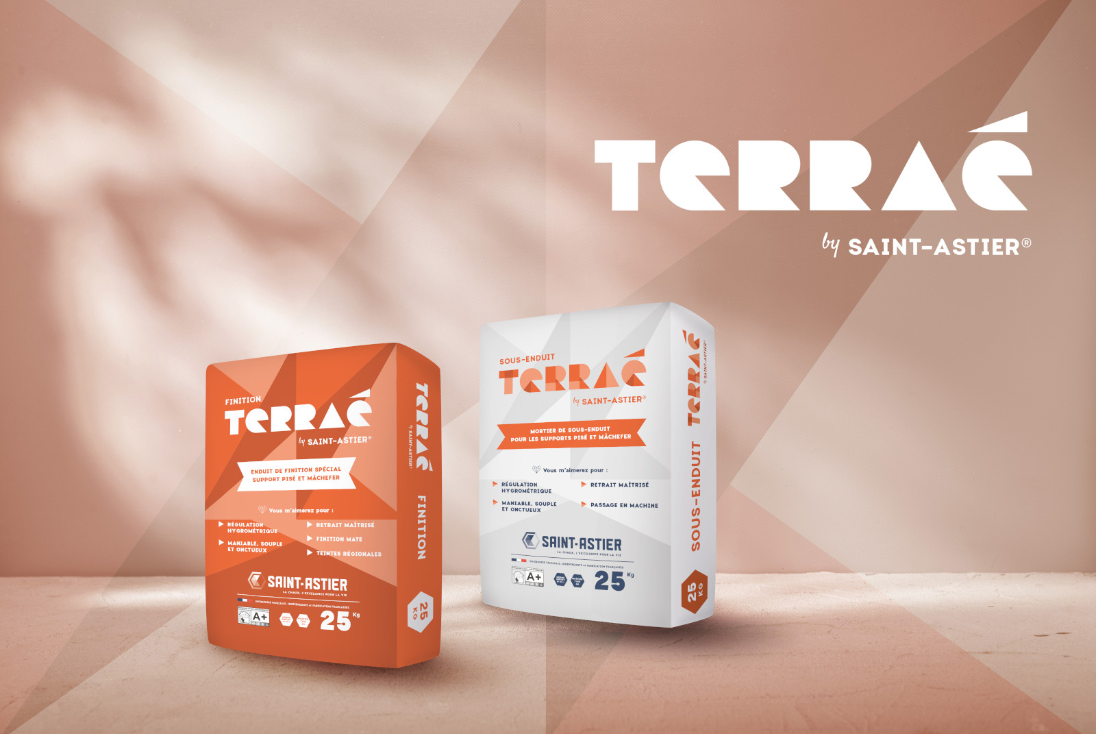 Packaging TERRAÉ Marque Produit Saint-Astier Mortier Sous-Enduit Enduit de Finition